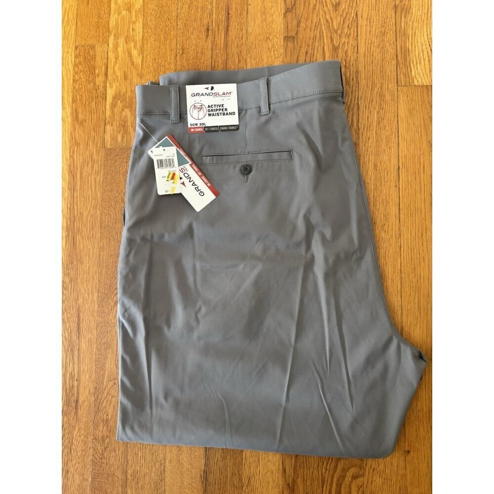 NWT Grand Slam Mens Size 50x30 Gray Golf Pants Active Gripper Waistband